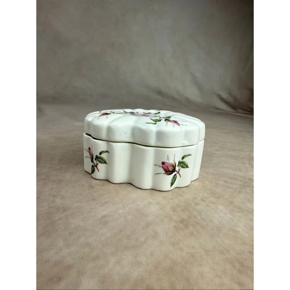 Vintage Fine Bone China Trinket Box Heart Cottagecore Roses
